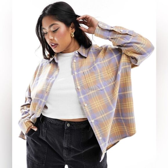 Flannel Oversized Boyfriend Shirt in Plaid in Dusk Peri size 3X - Picture 2 of 11
